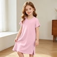 thumbnail image 2 of Bobifish Little Girls Dress V Neck Short Sleeve Side Slit Tee Dress Soft Breathable Everyday Casual Midi Dress, 2 of 4
