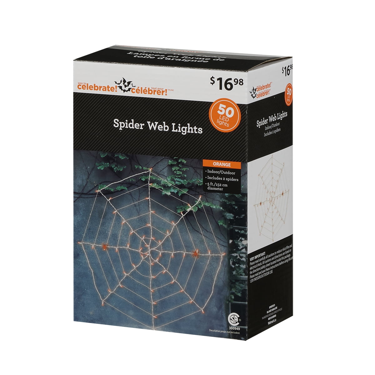Orange LED Web Lights w/ 2 Spiders - 5 Ft