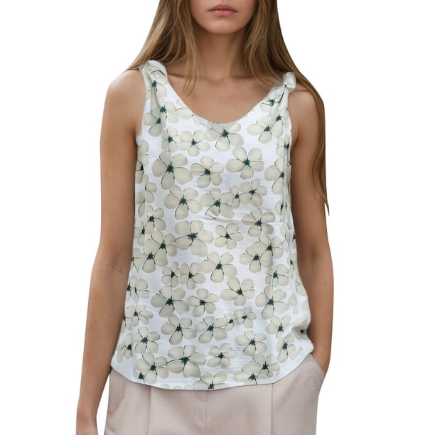 Camiseta sin mangas informal con lazo para mujer, elegante, moderna y transpirable.
