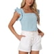 thumbnail image 4 of INSPIRAR CHIC Blusas de Cuadros para Mujeres con Cuello Cuadrado y Mangas de Volante Verano XS Azul Lago, 4 of 6