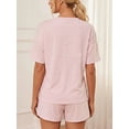 thumbnail image 5 of Mecto Women's Classic Striped Pajama Set Short Sleeve Round Neck Soft Stretchy Breathable Sleepwear with Side Slit Shorts Size XL, 5 of 6