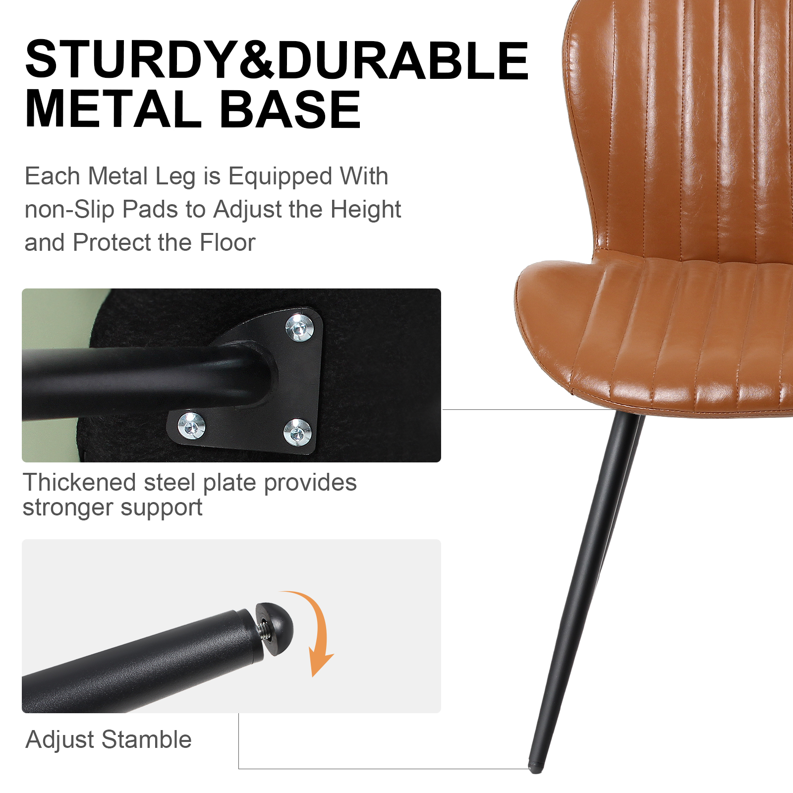 Set of 2 Brown Dining Chairs, Modern 2nd-Gen Leather Upholstered Chairs, Ergonomic Curved Backrest, Thick Cushion & Sturdy Metal Legs, 400 lbs Capacity, Waterproof & Scratch Resistant