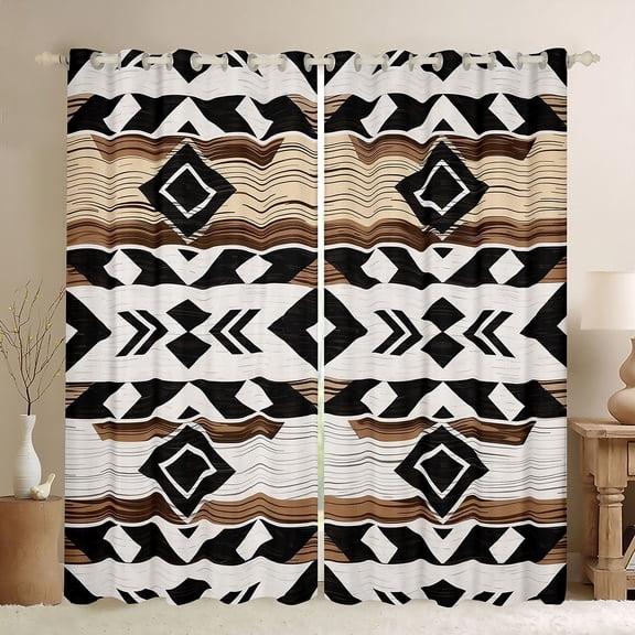 Manfei Southwestern Geometric Blackout Curtains, Hippie Aztec Curtains Pack of 2 (42x84 Each), Black White Brown