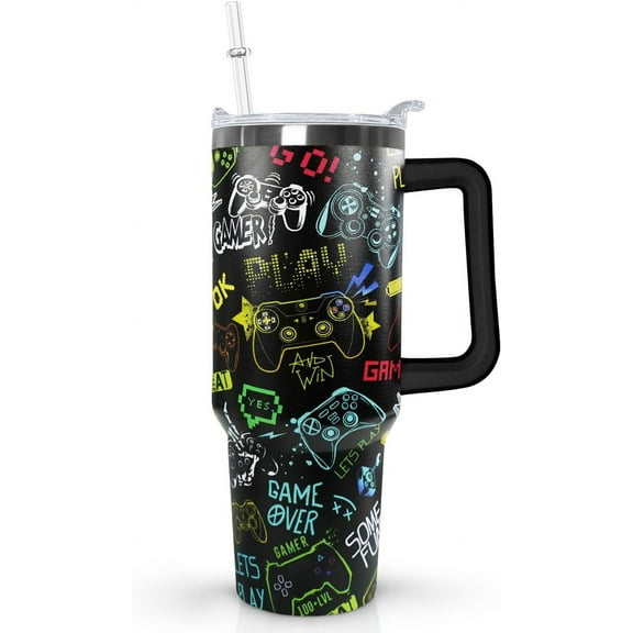 40 oz GamerTumbler with Handle Lid and Straw,Game Stainless Steel Coffee Tumbler Mug Cup Watter Botter,Game Gifts for Gamer Lovers, Gaming Stuff/Accessories