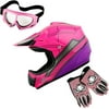WOW Youth Kids Motocross Helmet BMX MX ATV Dirt Bike Helmet HJOY Spider Pink + Goggles + MG Youth Pink Glove Bundle