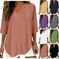 thumbnail image 7 of Fmbrln Womens Linen Tops Summer Half Sleeve V Neck Shirts Casual Loose Solid Blouse, 7 of 7