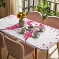 thumbnail image 3 of Pink Ribbon Table Cloths for 5 Foot Rectangle Tables, Wings Romantic Love Heart Flowers Vintage Patio Waterproof Elastic Fitted Tablecloths, Washable Rectangular Table Cover for Camping, 3 of 8