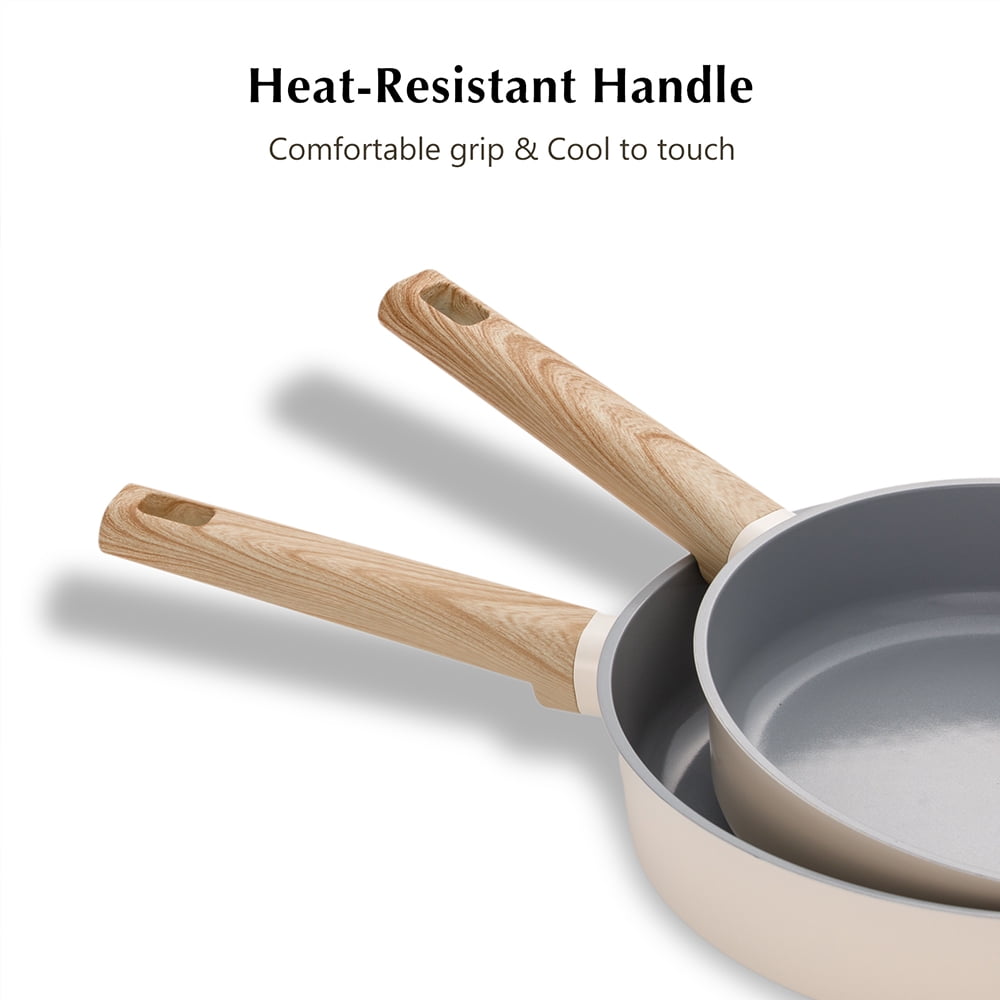 Koch Systeme CS 3 Piece Nonstick Frying Pan Set, 8, 9.5 & 11 inch‌ Cookware Set, Induction Compatible Skillet, Dishwasher Safe, Cream White