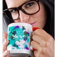 thumbnail image 2 of 3drose, an Abstract Photograph of Abelia Flowers in Teal, Purple, and Green., 11oz Two-tone Red Mug, 2 of 6