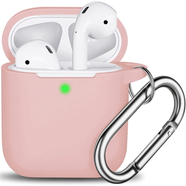 AirPods Case Cover , Soft Silicone Protective Cover with Keychain for Women Men Compatible with Apple AirPods 2nd 1st Generation Charging Case, Front LED Visible-Pink sand