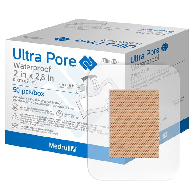 Vendajes impermeables Medrill Ultra Pore, transparentes, 5 x 7 cm, 50 unidades