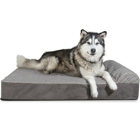 UPC: 0842229112177 | FurHaven | Orthopedic Goliath Quilted Faux Fur & Velvet Chaise Lounge Pet Bed for Dogs & Cats Gray 3XL