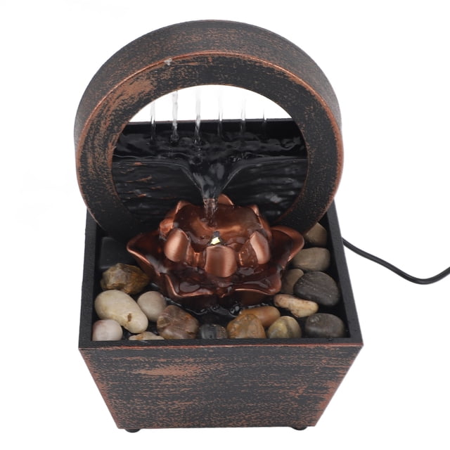 Water Fountain Decoration, Golden Flower Tabletop Water Fountain Compact Artistic for Living Room