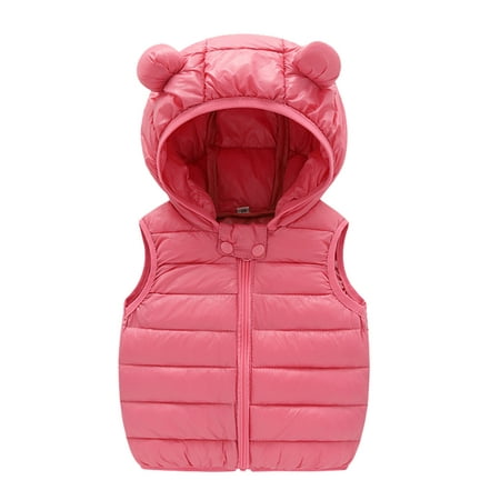 

nsendm Toddler Boys Girls Winter Sleeveless Solid Coat Bear Ears Hooded Jacket Thicken Windproof Fall Coat Girls Coat A 18-24 Months