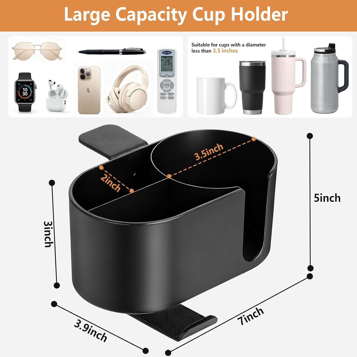 4 in 1 Desk Cup Holder, Clamp On Drink Holder with Headphone Hanger, Anti-Spill Clip on Desk Organizer for Pen Phone Mug, Gaming Office Desk Accessories fits Most Desks