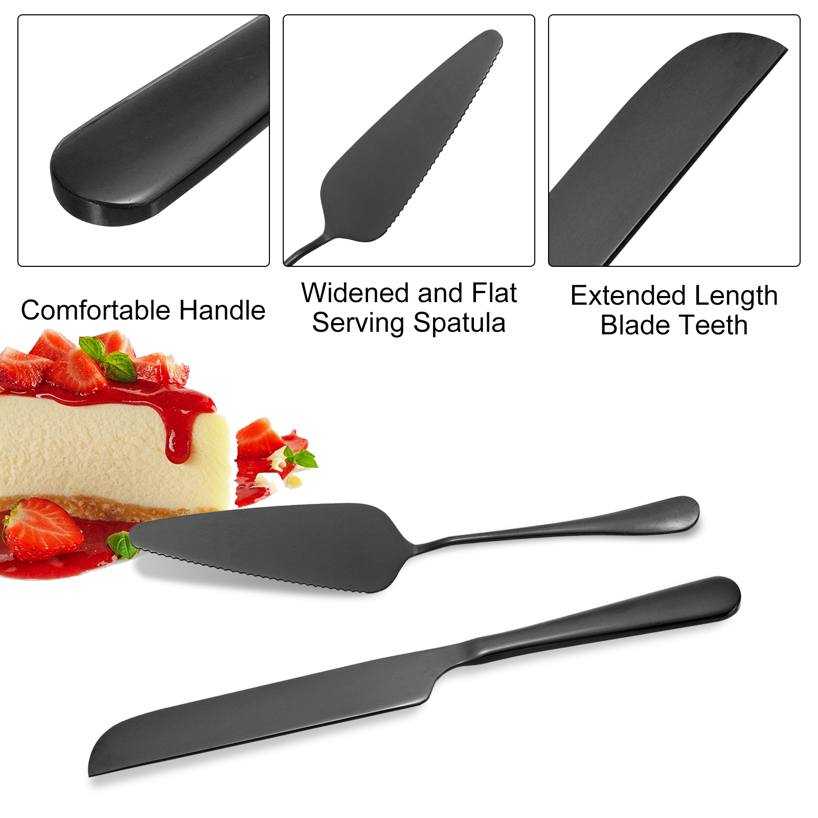 Unique Bargains Elegant Cake Knife and Server Set for Birthday Party Gift Black
