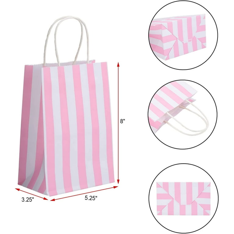 25-Pack Pink Gift Bags with Handles - Small Paper Treat Bags for