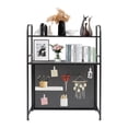 thumbnail image 4 of Black Desk Bookshelf Organizer Rack, 2 Tier Desk Shelf with Grid Pane & Pegboard Hooks Set, Desktop Hutch Bookshelf Office Supplies Organizer, 4 of 27