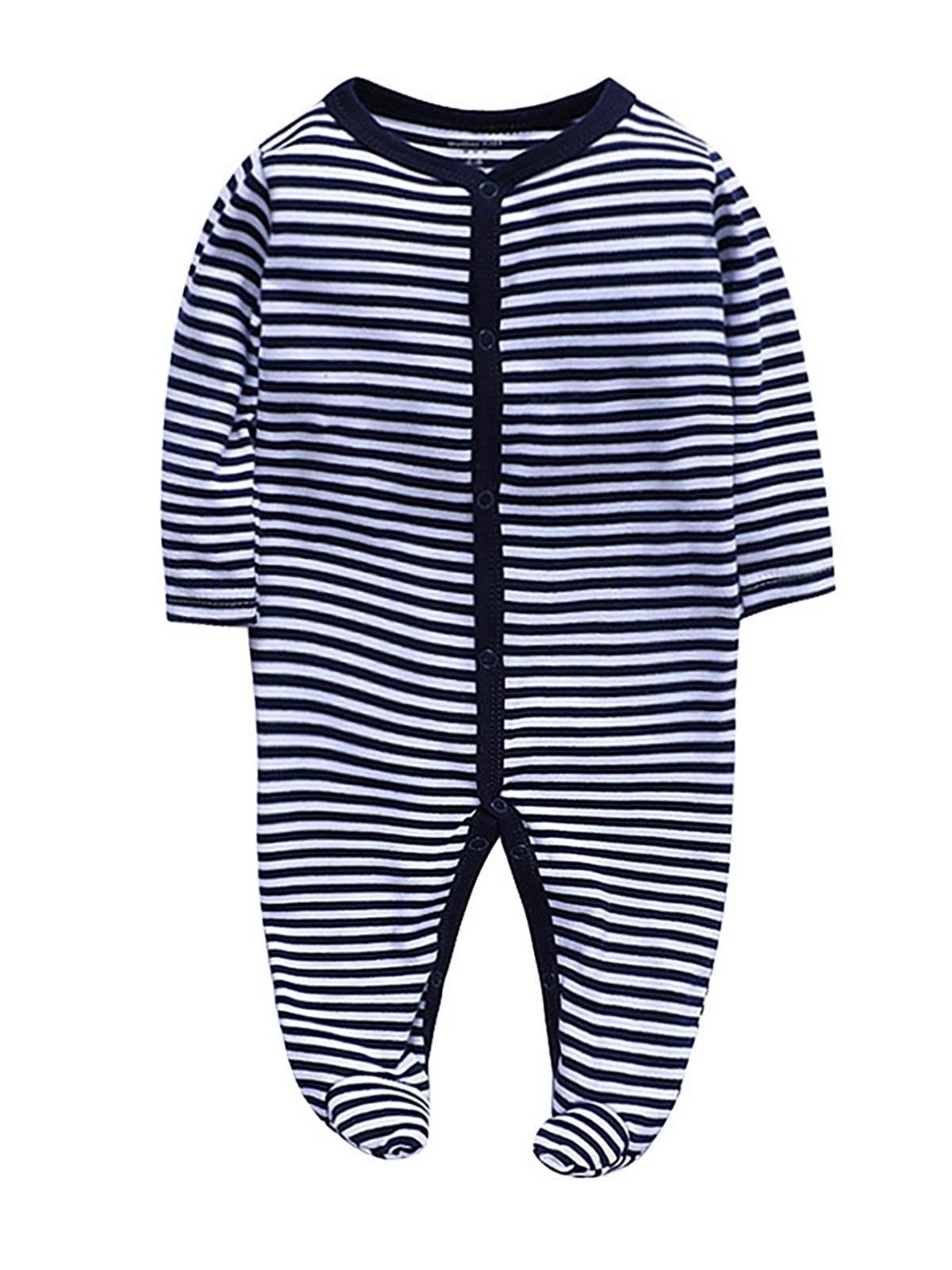 QEFJNO Newborn Baby Boys' 3-pack Sleep and Play Footies Pajamas One-Piece Sleeper Button Jumpsuit Cotton Striped PJs