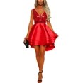 thumbnail image 4 of Vestido skater mini con escote en V y lentejuelas brillantes para mujer para fiesta de cóctel, 4 of 8