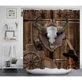 thumbnail image 3 of 4PCS Brown Barn Door Shower Curtain Set, Yellow Sunflower Bicycle Wagon Wheel Western Country Rustic Farmhouse Bathroom Decor, Waterproof Fabric Shower Curtain, Non-Slip Bath Mat Toilet Rug, 3 of 7