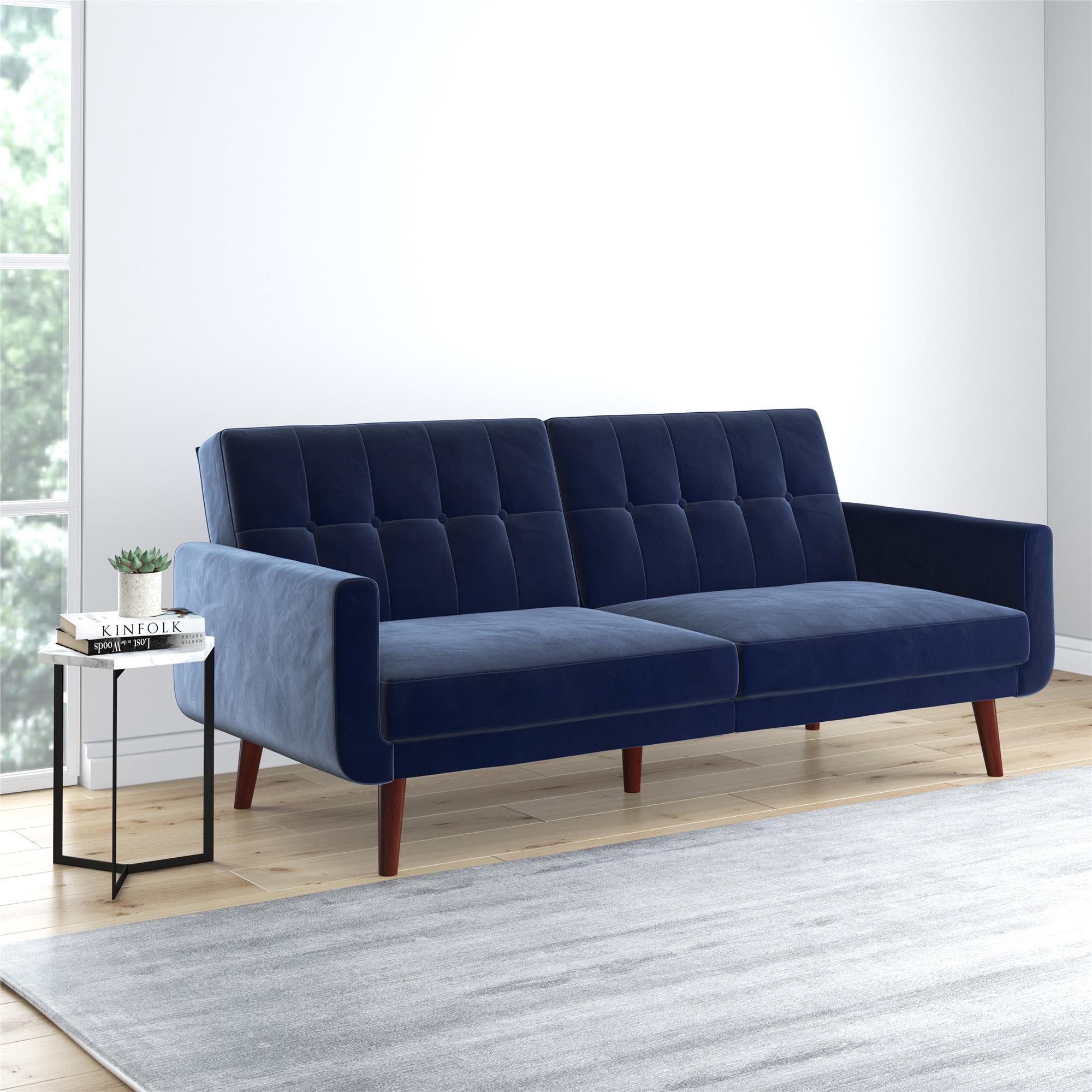 Better Homes and Gardens Nola Modern Futon, Blue Velvet eXtremes