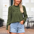 thumbnail image 4 of Towmus Women's Dressy Casual Blouse Tops Fall Spring Puff Long Sleeve Button V Neck Hollow Out Lace Embroidered Shirts, 4 of 7
