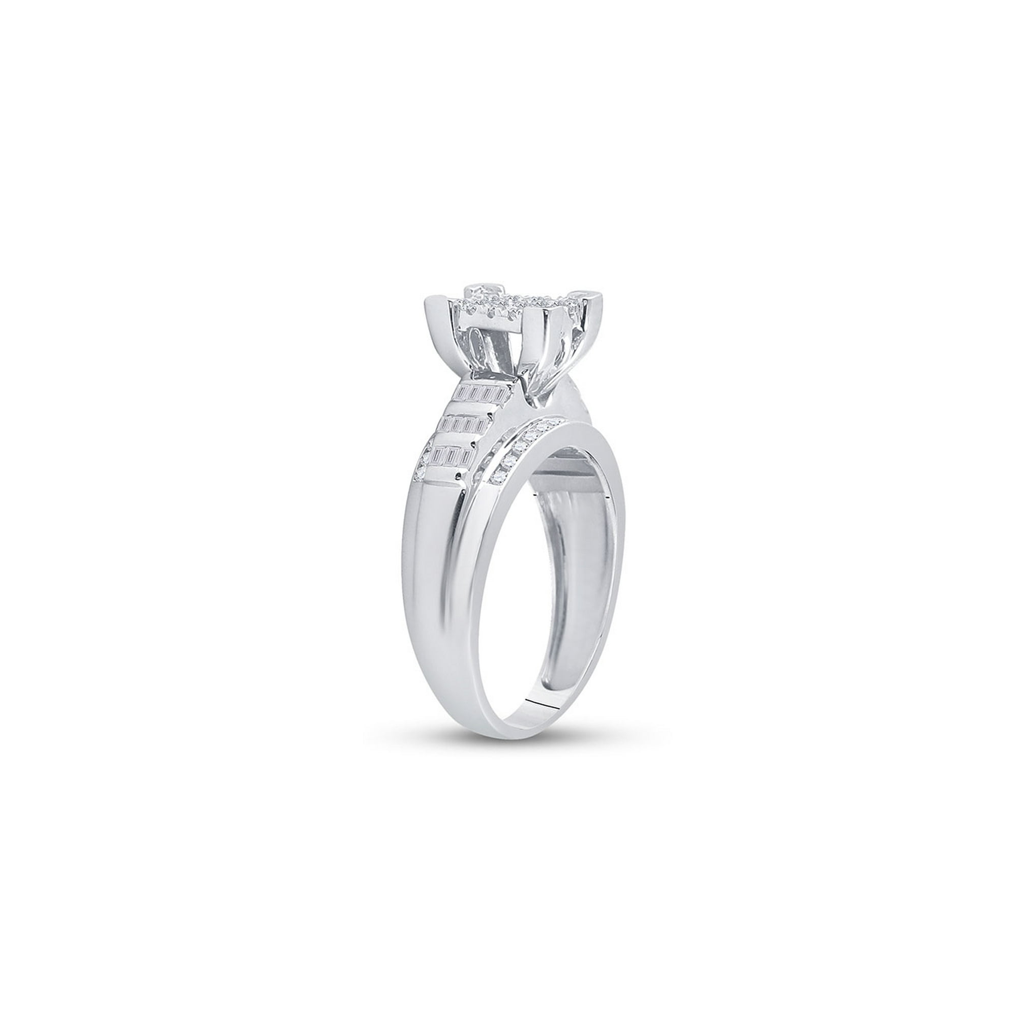 Bague de Fiancailles de Mariage en Argent Sterling Ronde Diamant Rectangle 1 2 Cttw