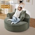 thumbnail image 6 of FFH 55" Oversized Round Chaise Lounge Chair, Cloud Lazy Sofa with Cylindrical Backrest Pillow, Plush Corduroy Green, 6 of 11