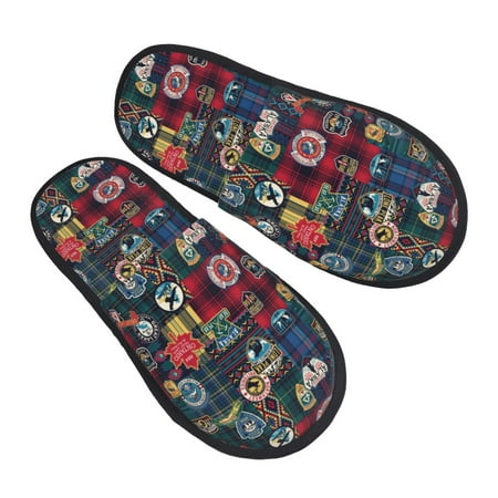 

Kdxio Adventure Camping Badge Pattern Slippers for Women Memory Foam Fuzzy House Slippers Bedroom Non-slip Warm Womens Slippers