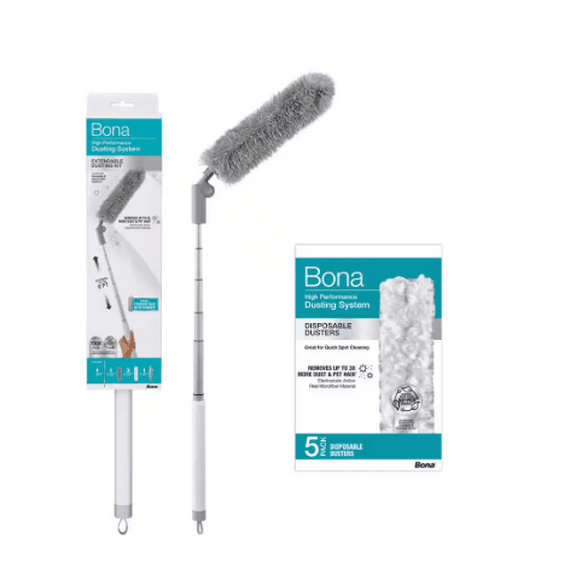 Bona High-Performance Extendable Dusting Kit with 6 ft. Handle, Reusable and Disposable Dusters 5-Count Disposable Dusters