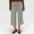thumbnail image 6 of Nestiefly Women's Casual Wide Leg Cropped Pants Low Rise Fold Over Stretch Gaucho Pants for Summer Beach Holiday Streetwear Gray L, 6 of 7