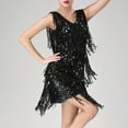 thumbnail image 4 of BLTIBY Women Sequin Latin Dress Fringe Sleeveless Ballroom Salsa Cha Cha Cocktail Dance Party Dresses Fashion Costume Black L, 4 of 4