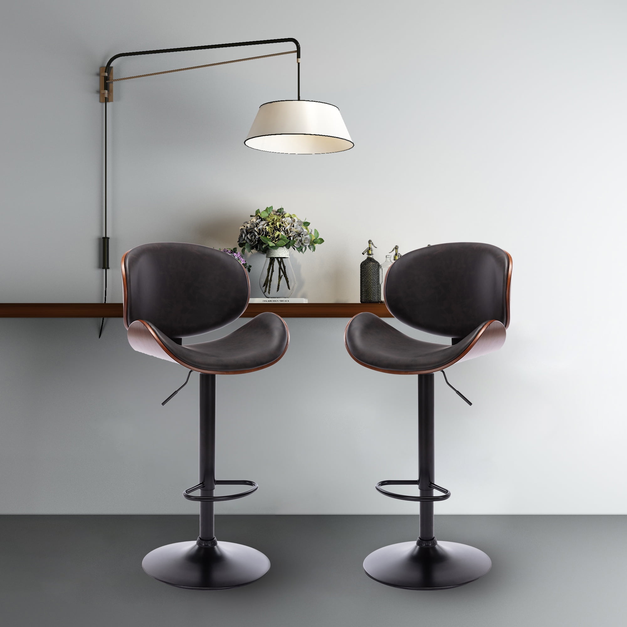 Private Jungle Modern Adjustable Height Leather Modern Barstools with Back Leather Seat Extremely Comfy Bar Stool 1 Piece,Black&Walnut Private Jungle Modern Adjustable Height Leather Modern Barstools with Back Leather Seat Extremely Comfy Bar Stool 1 Piece,Black&Walnut