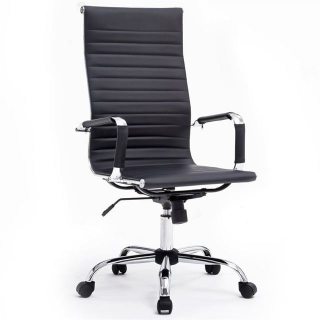 Hodedah Chaise de Direction Pivotante à Dossier Haut en Cuir Nervuré en Noir