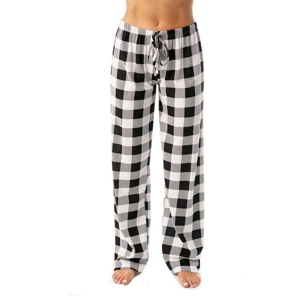 APEXFWDT Women's Plaid Drawstring Sleep Pants Plus Size Elastic Waist Lounge Pants Soft Comfortable Casual Sleepwear,XXL,Black