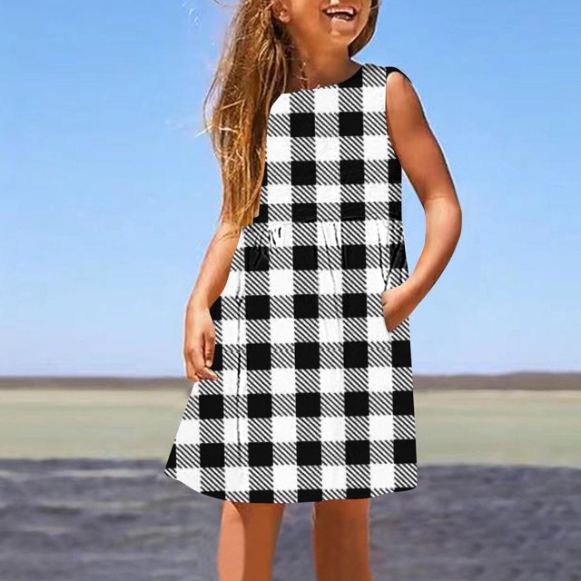 LOVZFMLL Robe d'Été Sans Manches à Paillettes pour Filles, Col Rond, Taille Mi-Haute, Cintrée