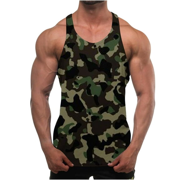 Taqqpue Men's Tank Tops Camouflage Print Sleeveless Round Neck Muscle T Shirts Workout Gym Bodybuilding Beach Tops