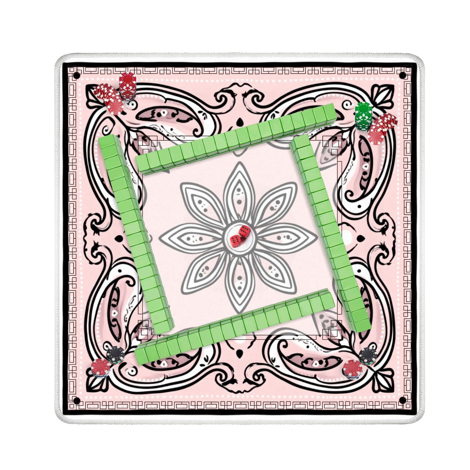 Mahjong Mat 31.5" x 31.5" Floral Bandana Black Outline Non-Slip Noise Reduction American Mahjong Tiles Table Cover for Dominoes Poker Card Board Games Gift
