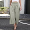 thumbnail image 4 of Women's Gingham Palazzo Pants Smocked High Waist Wide Leg Trousers Casual Loose Plaid Cropped Slacks with Pockets 3/4 Length, 4 of 7