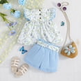 thumbnail image 2 of Gubotare Outfits for Girls Toddler Ruched Flower Print Tops Shorts Set Casual Clothes Girl Clothing (Blue,2-3 Years), 2 of 6