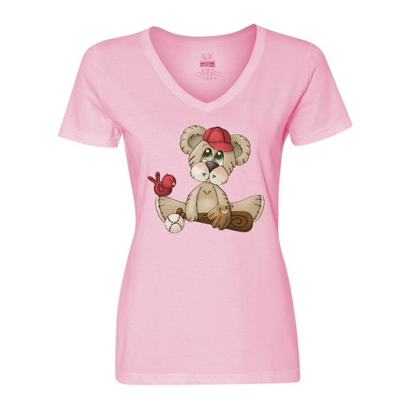 Inktastic Baseball Teddy Bear Women's V-Neck T-Shirt
