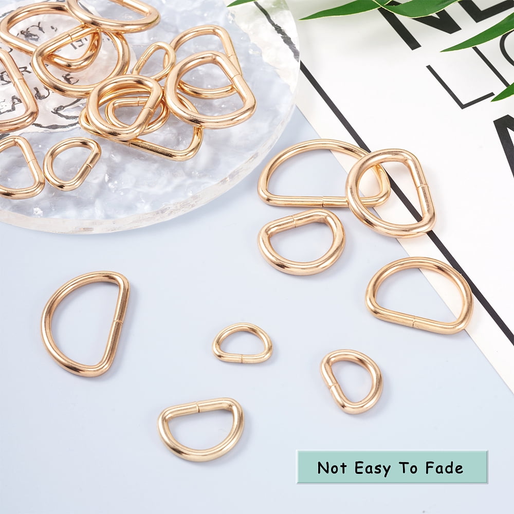 1Bag 54Pcs 9 Styles Iron D Rings Buckle Clasps Garment Accessories Findings Light Gold 15~35x19.5~46x2.8~5mm 6pcs/style