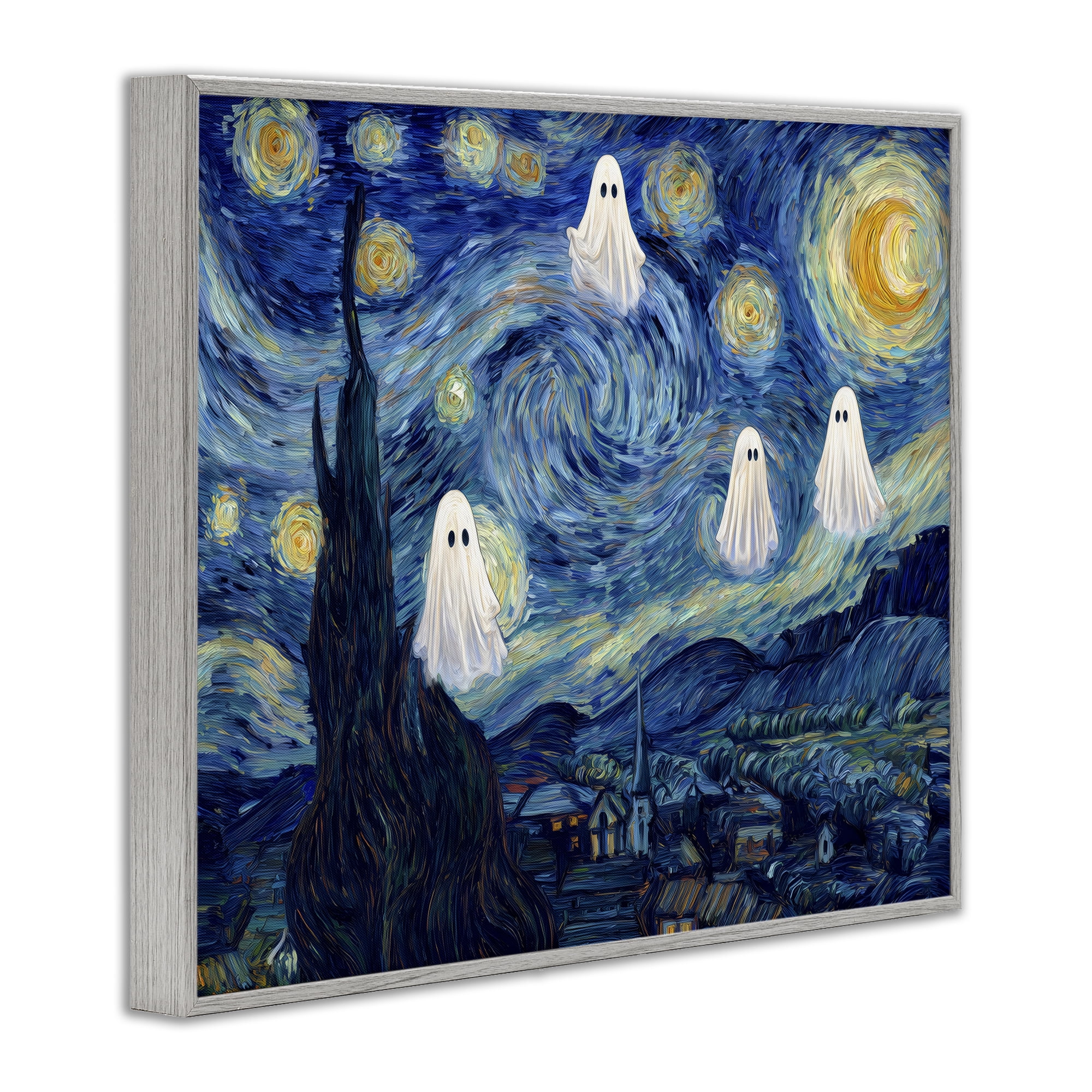 Classic Night Ghosties Gray Framed Giclee Art, design by Arlington Prints