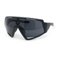 thumbnail image 2 of Mens Paint Splatter Oversize Shield Curved Wrap Color Mirror Sport Sunglasses All Black, 2 of 4