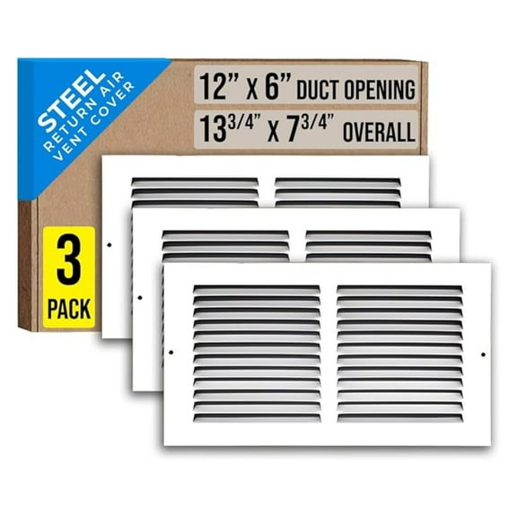 [3 Pack] Fits 12x6 Duct Opening | Steel Return Air Grille by | Vent Cover Grill for Sidewall and Ceiling | White | HVAC Cold Air Intake Grille | Outer Dimensions: 13.75"W X 7.75"
