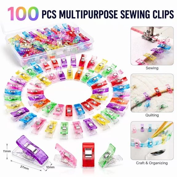 Sewing Clips, 100 Pcs with Plastic Box,Premium Multipurpose Quilting Clips for Supplies Crafting Tools,Assorted Colors Plastic Clips for Crafts, Plastic Clip for Craft,Sew Clip,Assorted Bright Colors