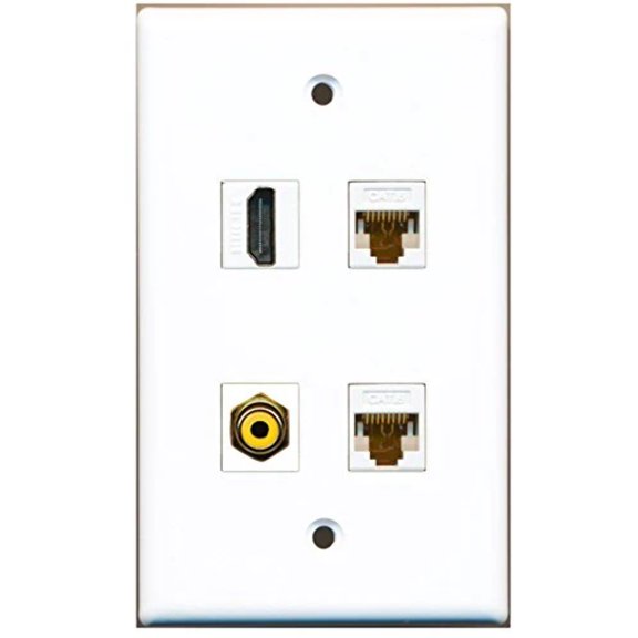 RiteAV - 1 Port HDMI 1 Port RCA Yellow 2 Port Cat6 Ethernet White Wall Plate