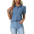 thumbnail image 1 of Camisa de mezclilla de manga corta con cuello de INSPIRE CHIC, 1 of 6