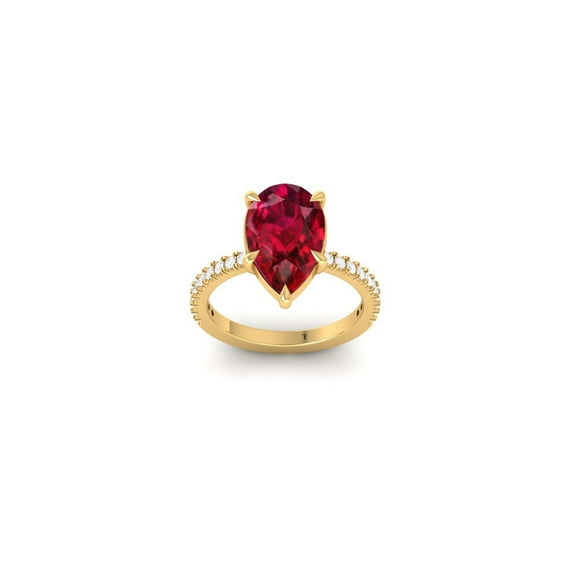Pear Cut Red Ruby Moissanite Engagement Ring, 2.50CT, 14K Yellow Gold Plated, Elegant Bridal Jewelry